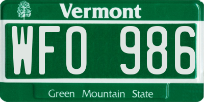 VT license plate WFO986