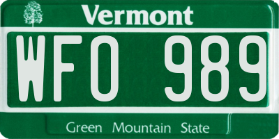 VT license plate WFO989