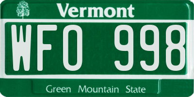 VT license plate WFO998