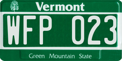 VT license plate WFP023