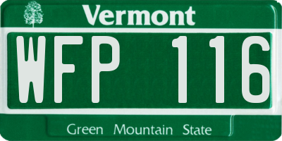 VT license plate WFP116