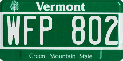 VT license plate WFP802