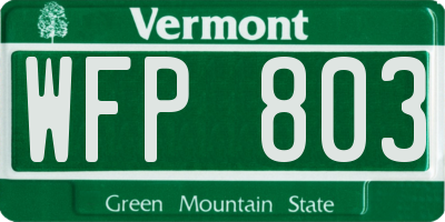VT license plate WFP803