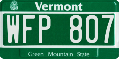 VT license plate WFP807