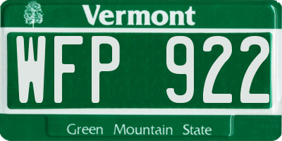 VT license plate WFP922