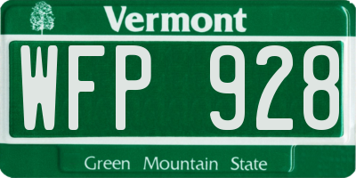 VT license plate WFP928