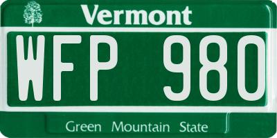 VT license plate WFP980
