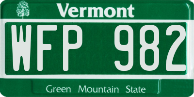 VT license plate WFP982