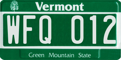 VT license plate WFQ012