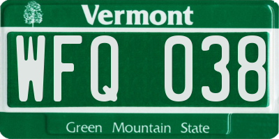 VT license plate WFQ038