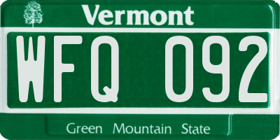 VT license plate WFQ092