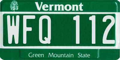 VT license plate WFQ112