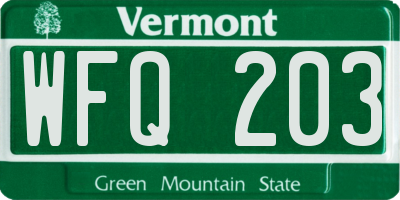 VT license plate WFQ203