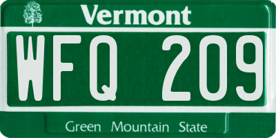 VT license plate WFQ209