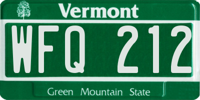 VT license plate WFQ212