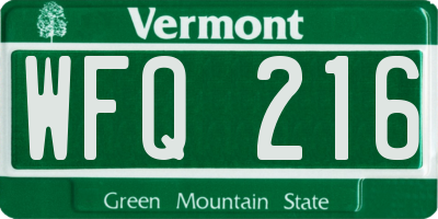 VT license plate WFQ216