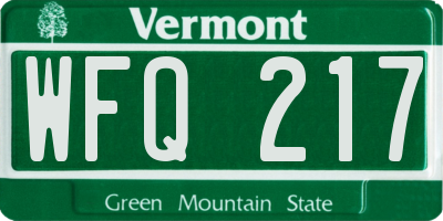 VT license plate WFQ217