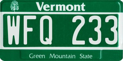 VT license plate WFQ233