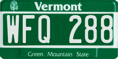VT license plate WFQ288