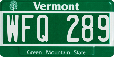 VT license plate WFQ289