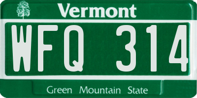 VT license plate WFQ314