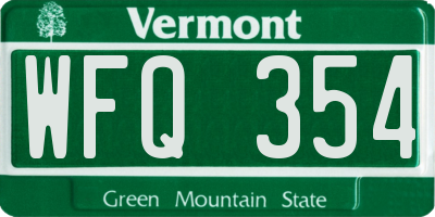 VT license plate WFQ354
