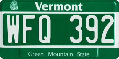 VT license plate WFQ392
