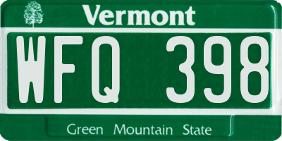 VT license plate WFQ398