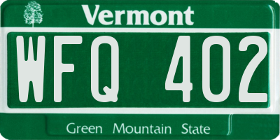 VT license plate WFQ402