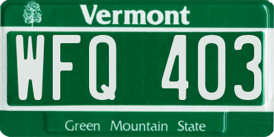 VT license plate WFQ403