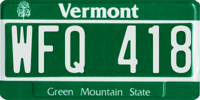 VT license plate WFQ418