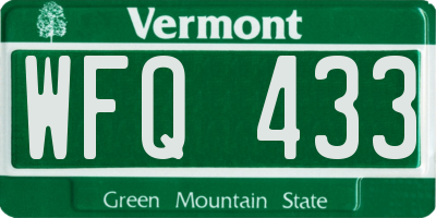 VT license plate WFQ433