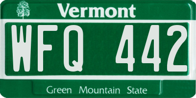 VT license plate WFQ442