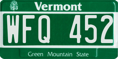 VT license plate WFQ452