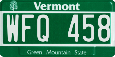 VT license plate WFQ458