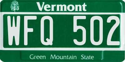 VT license plate WFQ502