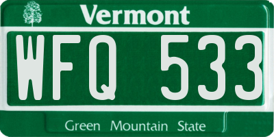 VT license plate WFQ533