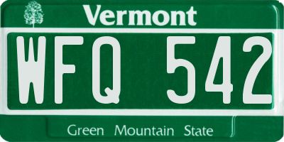VT license plate WFQ542