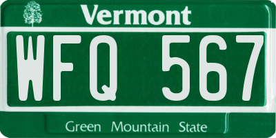 VT license plate WFQ567