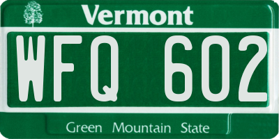 VT license plate WFQ602