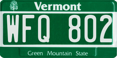 VT license plate WFQ802