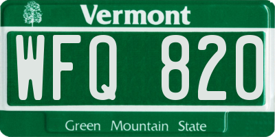 VT license plate WFQ820
