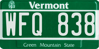 VT license plate WFQ838