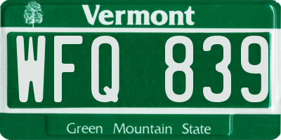 VT license plate WFQ839