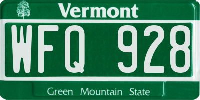 VT license plate WFQ928
