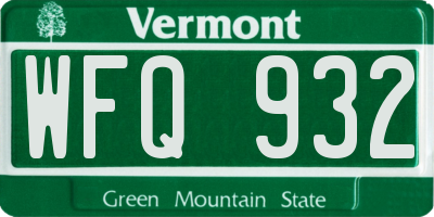 VT license plate WFQ932