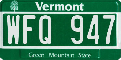 VT license plate WFQ947
