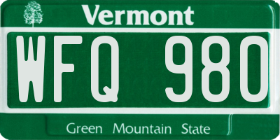 VT license plate WFQ980