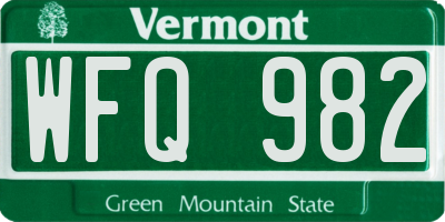 VT license plate WFQ982