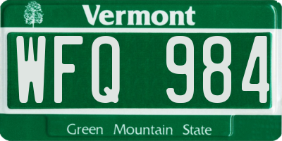 VT license plate WFQ984